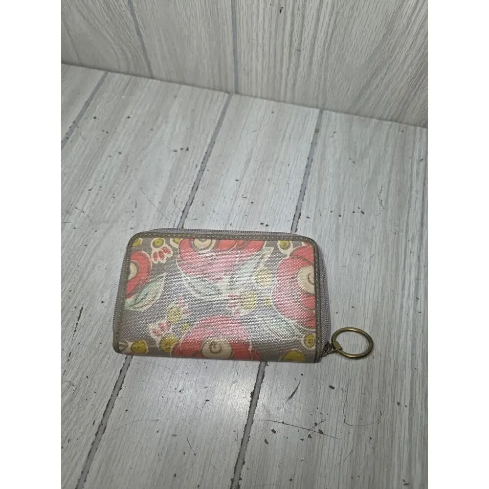 Fossil Coated Canvas Wristlet Wallet Pink Roses Floral Flowers Boho